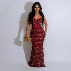 Sequined Party Halter Hips A-Line Dress