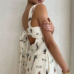 Sleeveless Tie-Strap Print Swing Dress