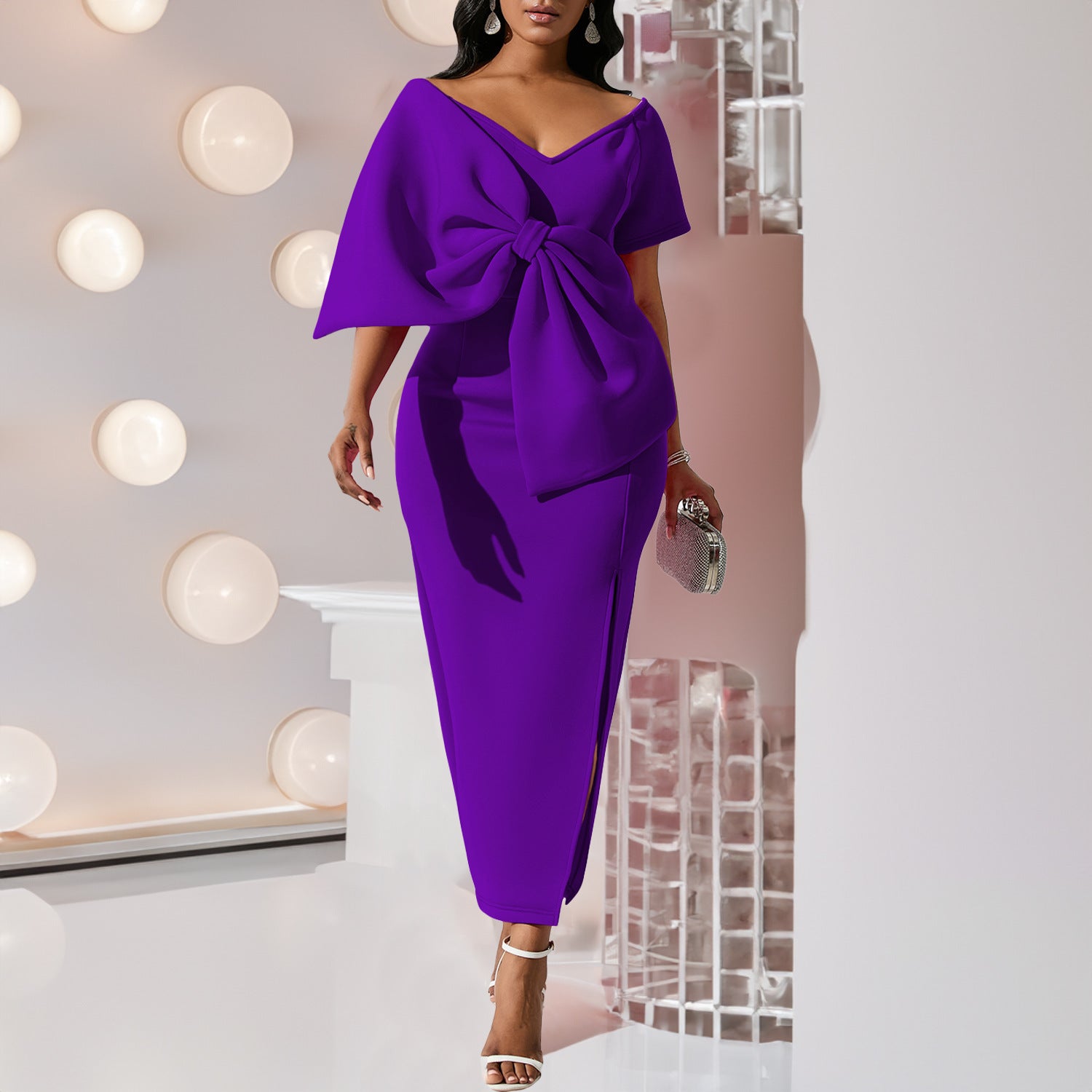 Dress With A Large Bow Slit