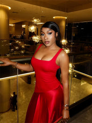 Fitted U-Neck Patchwork Vest Long Dress