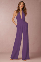 Deep V Cotton and linen Loose Sleeveless Jumpsuit
