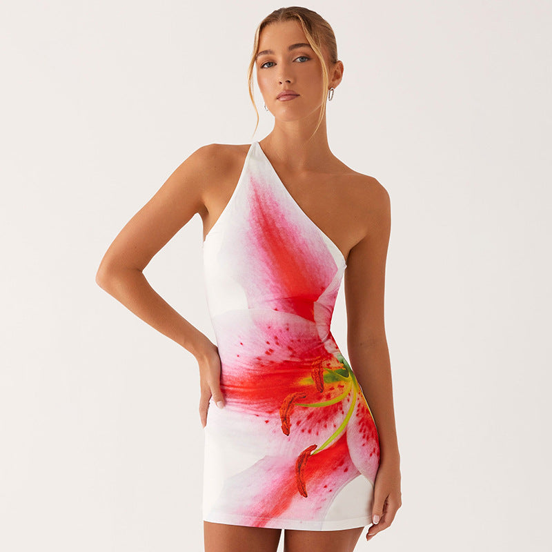 Off-Shoulder Sleeveless Printed Dress