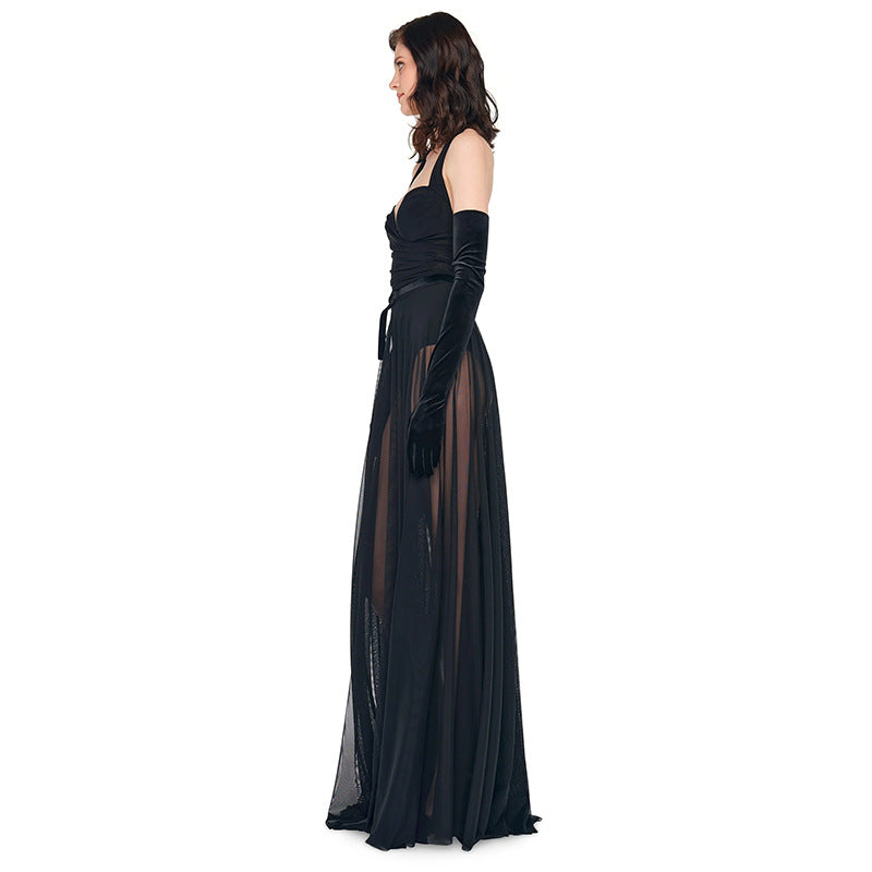 Lace panelled long dress