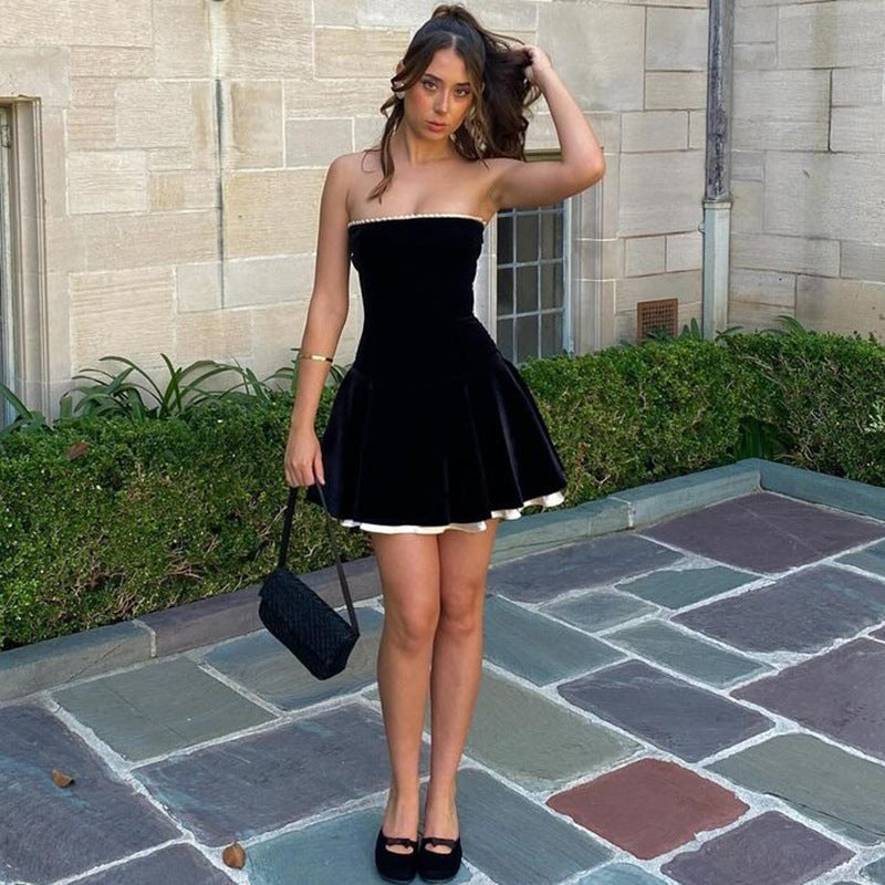 Suede Collage Ruffled Wraparound Pleated Skirt