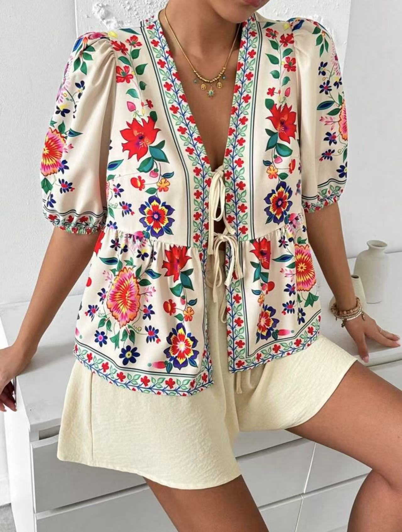 Off Shoulder Vintage Printed Top