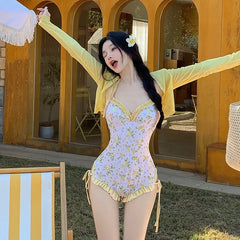One Piece Swimsuit Backless Print Beach Swimsuits with Mesh Cover-Ups Swimwear Bathing Suits