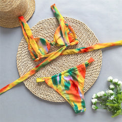 Orange Tie Dye Micro Bikinis De Mujer Front Kontted Swimwear Mini Thong Swimsuit Bathing Suit Bandeau Bikini 2026
