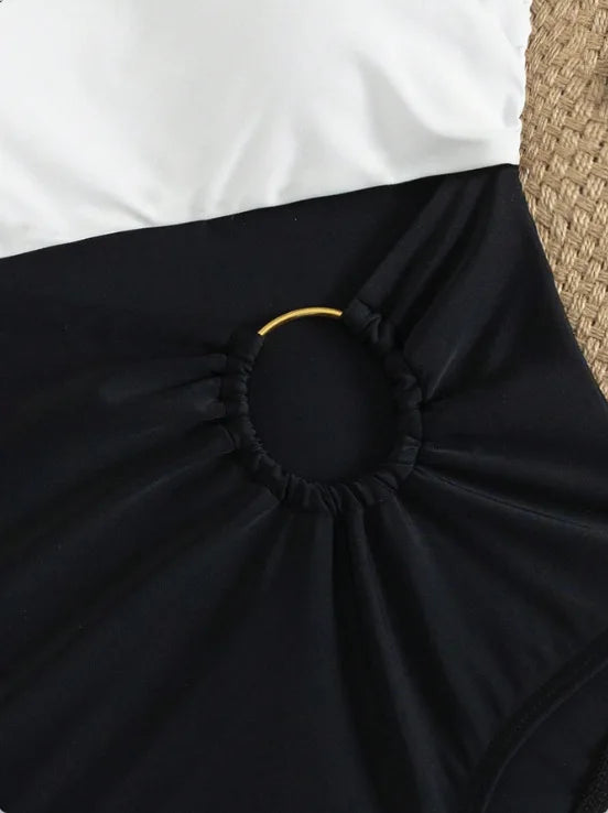 Patchwork One-Piece Suits Cut Out Swimwear Push UP Hollow One Piece Swimsuit Monokini Beach Lady Bathing Suit