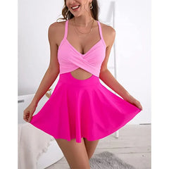 Patchwork Swimwear V-neck One Piece Bikini High Waist Hollow Out Monokini Cross Bandage Backless Beachwear