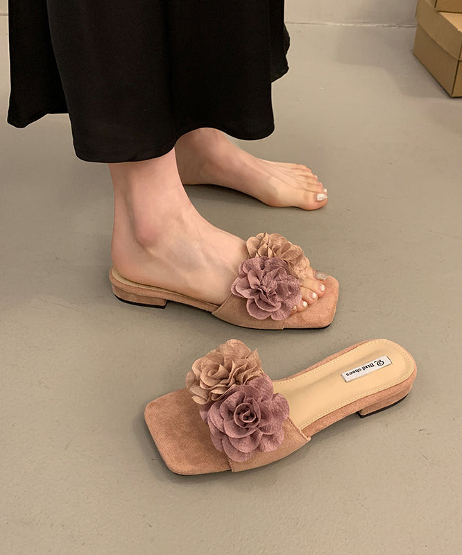 Pink Floral Splicing Slide Sandals Peep Toe