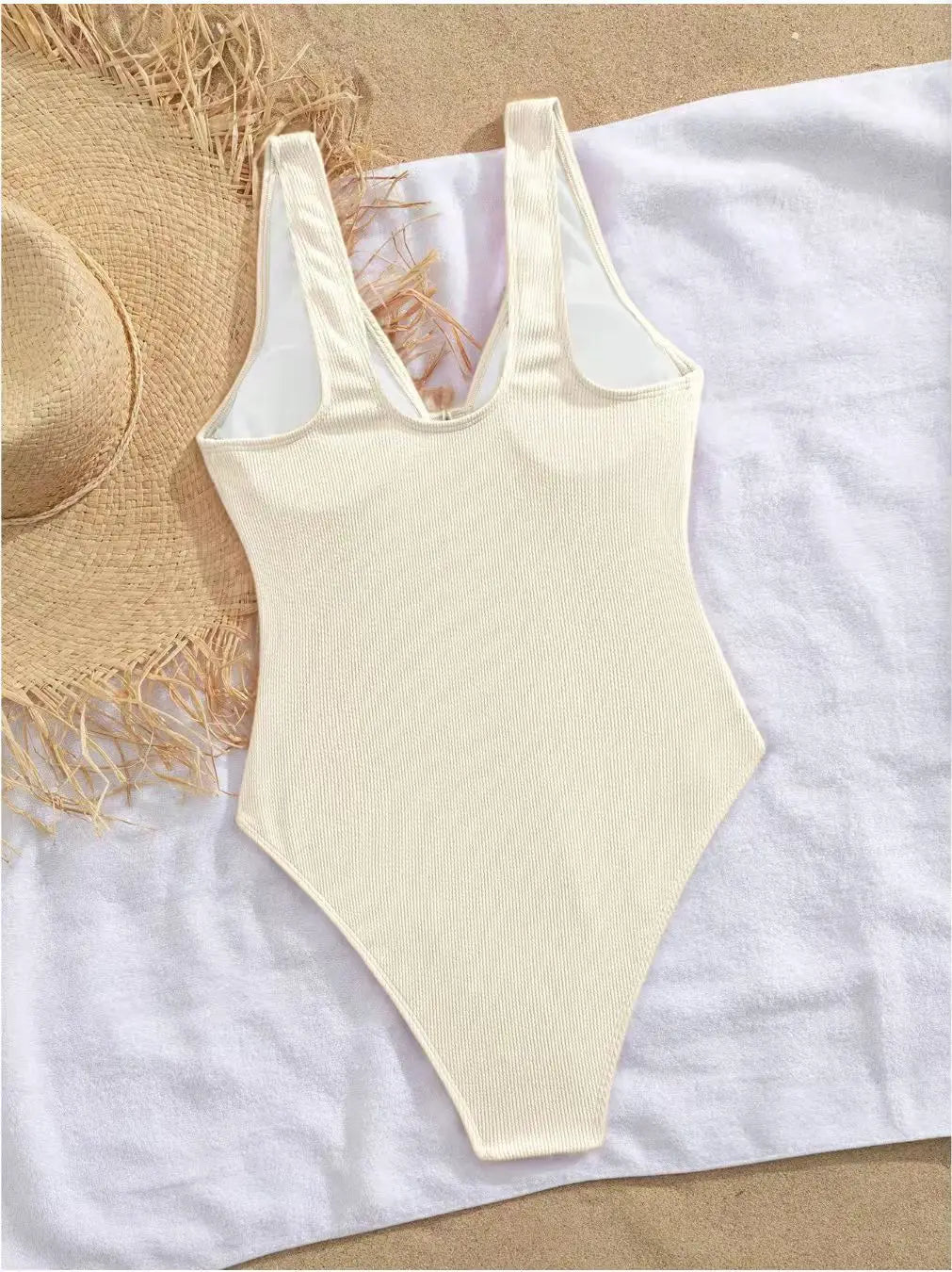 Pink One Piece Swimsuit Metal Starfish Ornament Hollow Out V Neck Tummy Control Swimwear Beach Bathing Suit Monokini