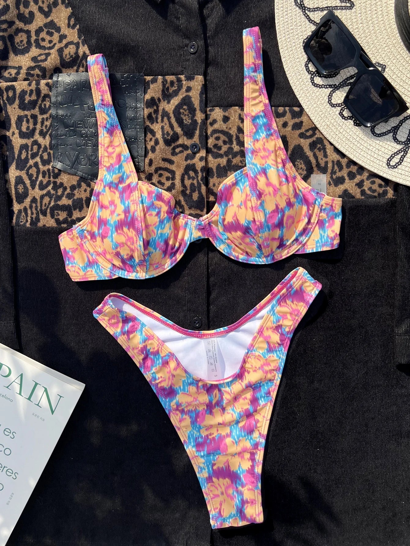 Purple Yellow Printed Swimsuit Woman Underwire V-neck Bikini High Waist Two Piece Swimwear Backless Beach Bathing Suit