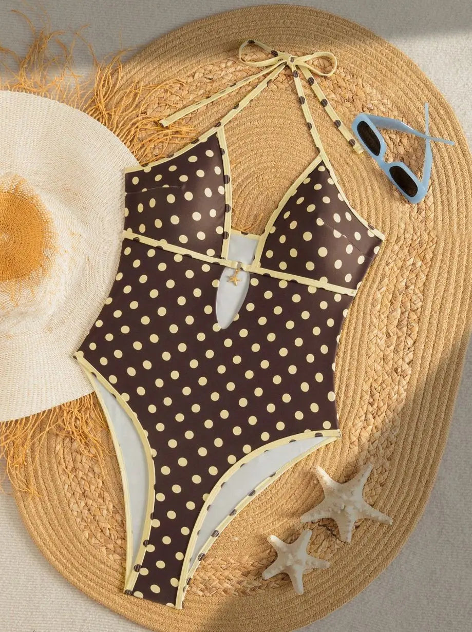 Push Up One Piece Swimsuit Female Swimwear Halter Polka Dot Bathing Suits Beach Wear Monokini Swimming Suit