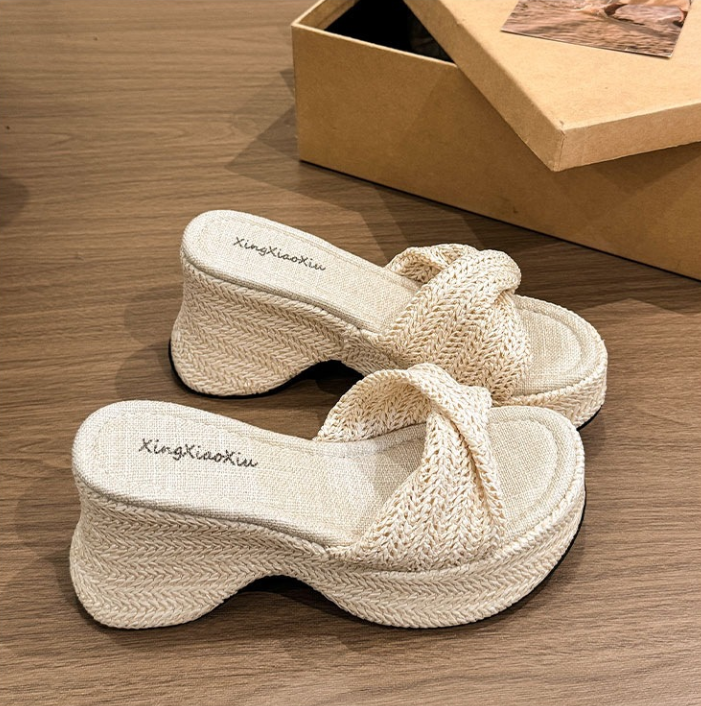Original Handmade Green Tassel Comfy Breathable Beach Slide Sandals