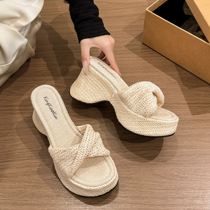 Original Handmade Green Tassel Comfy Breathable Beach Slide Sandals