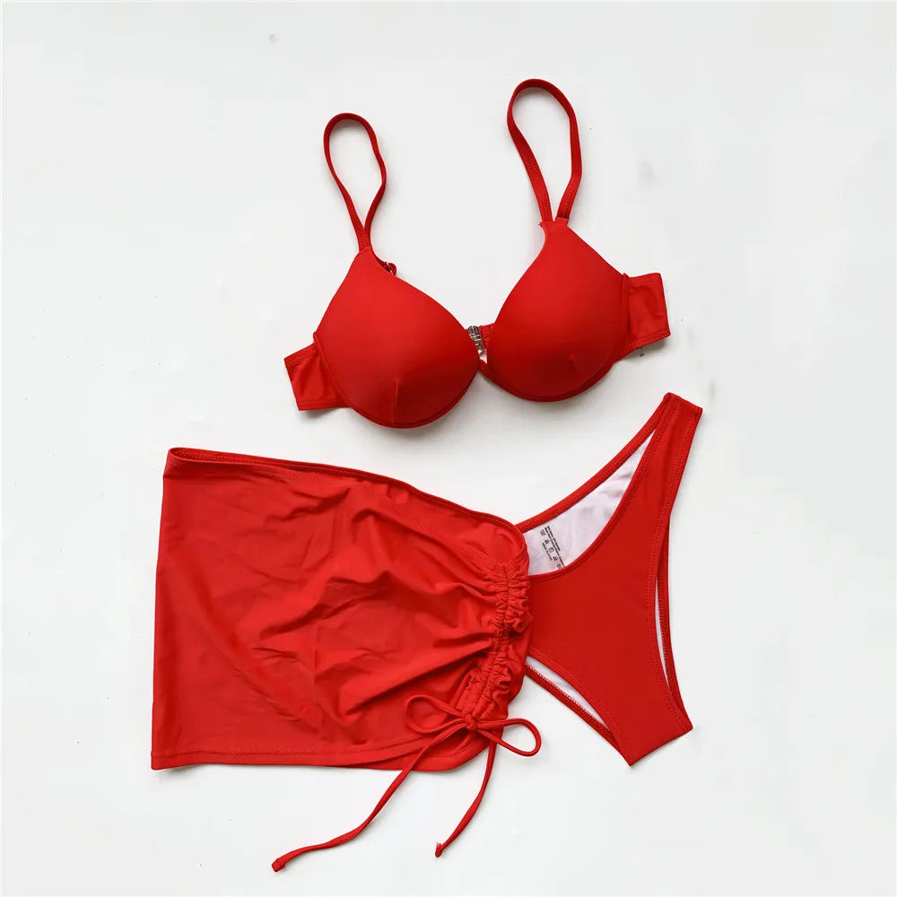 Red Push Up 3 Bikini Set