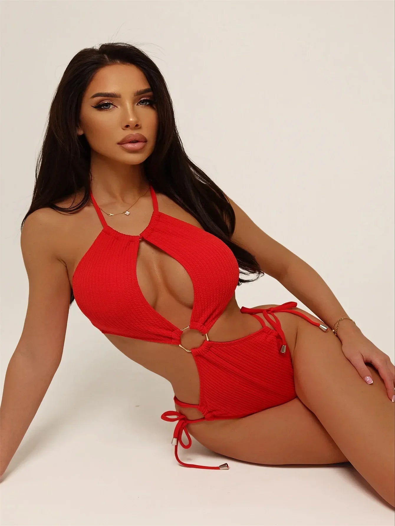 Red Solid Color One Piece Swimsuit