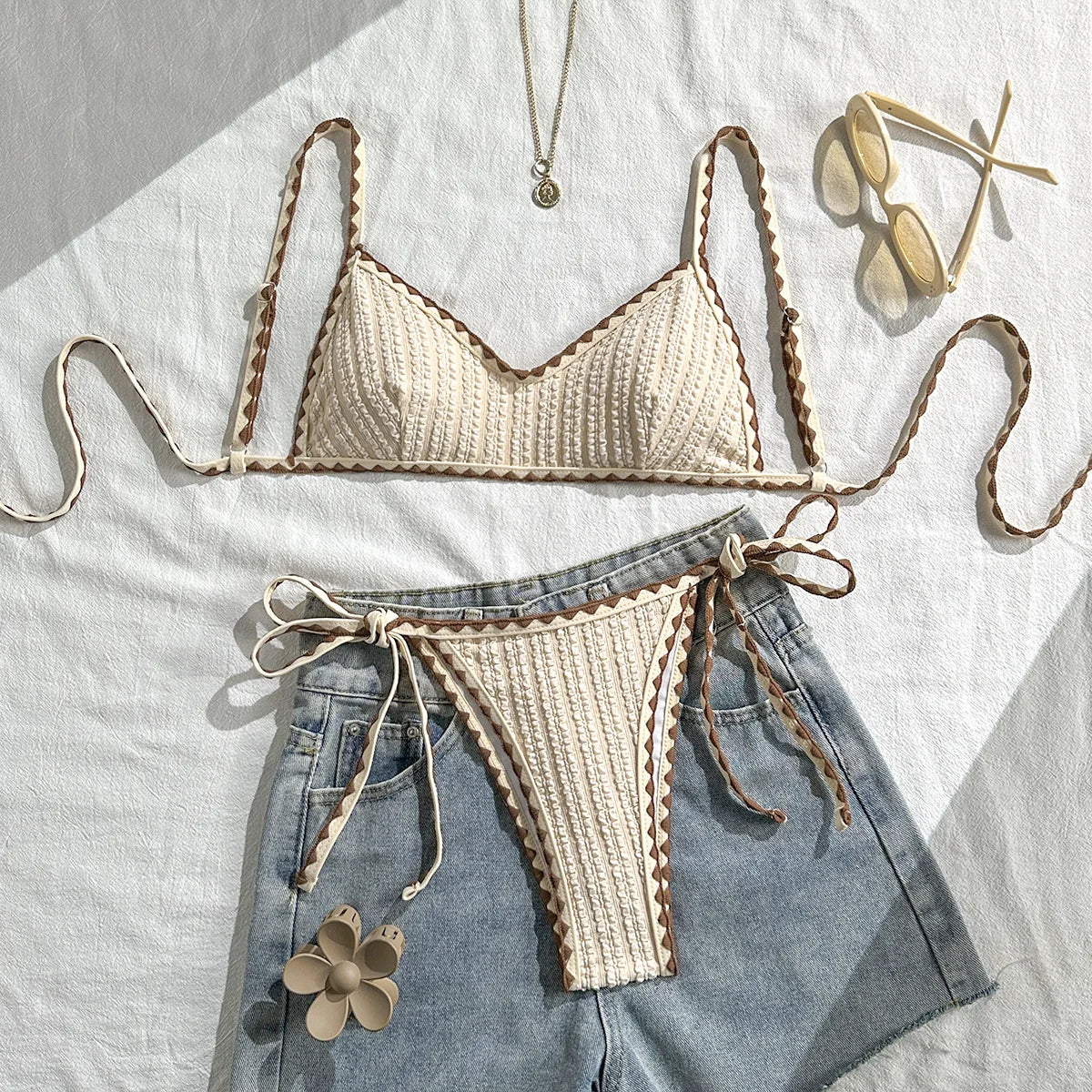 Retro Beige Bikini Set