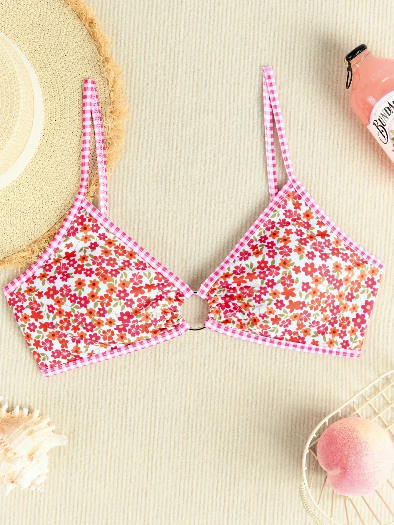 Rose Red Flower Print Bikini Set