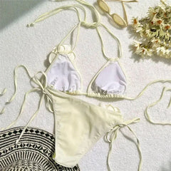 3D Flower Black Triangle Bikinis Sets