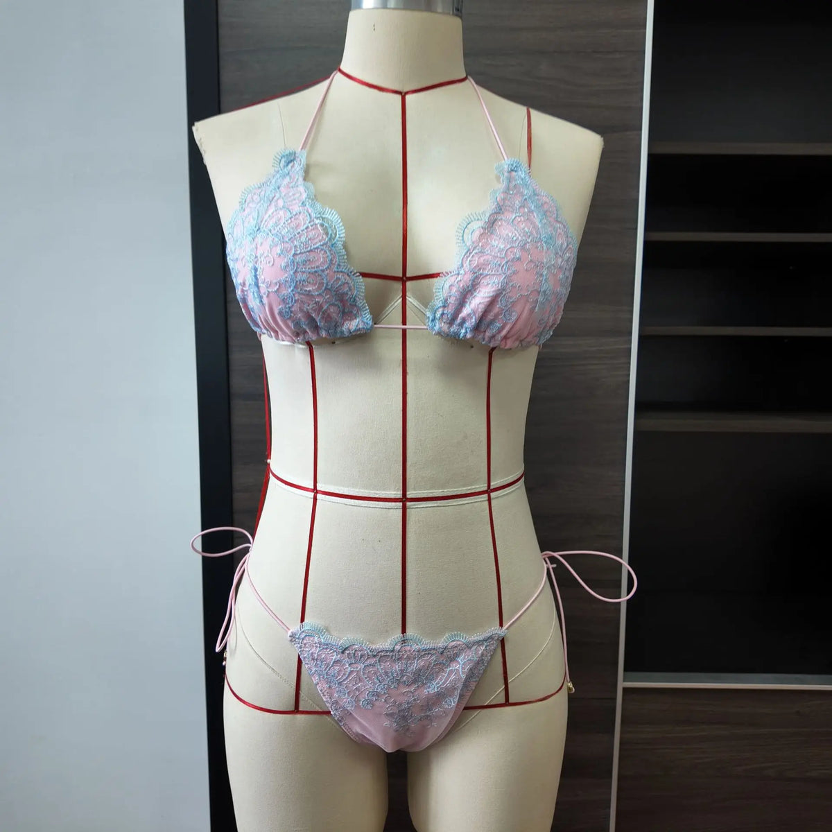 Backless Hollow Lace Bikinis Patchwork Swimsuit Bathing Suits Bandage Swimwear Mujer Beachwear Triangle Bikini Set