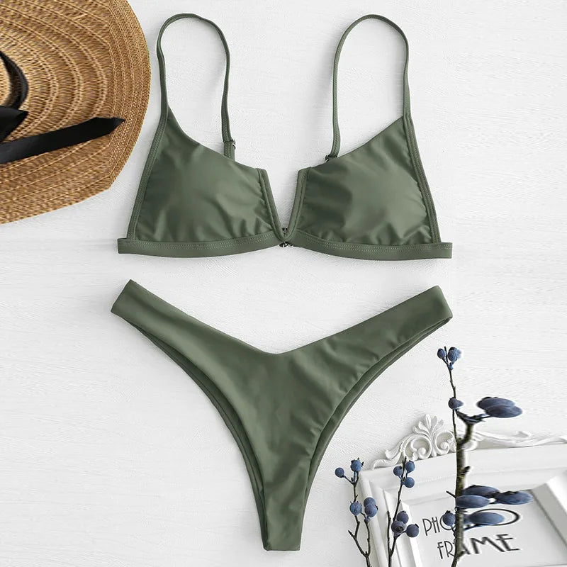Bandeau Bikinis V Neck Bikini Swimsuits Push Up Swimwear Female Brazilian Bikini Set