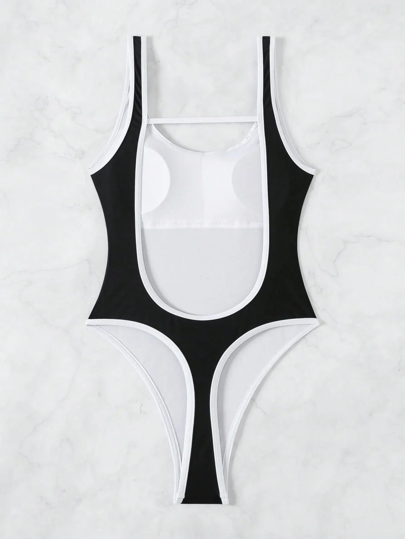 Black Patchwork One Piece Swimsuit Hollow Out Backless Slim Thong Swimwear Beach Bathing Suit Holiday Monokini
