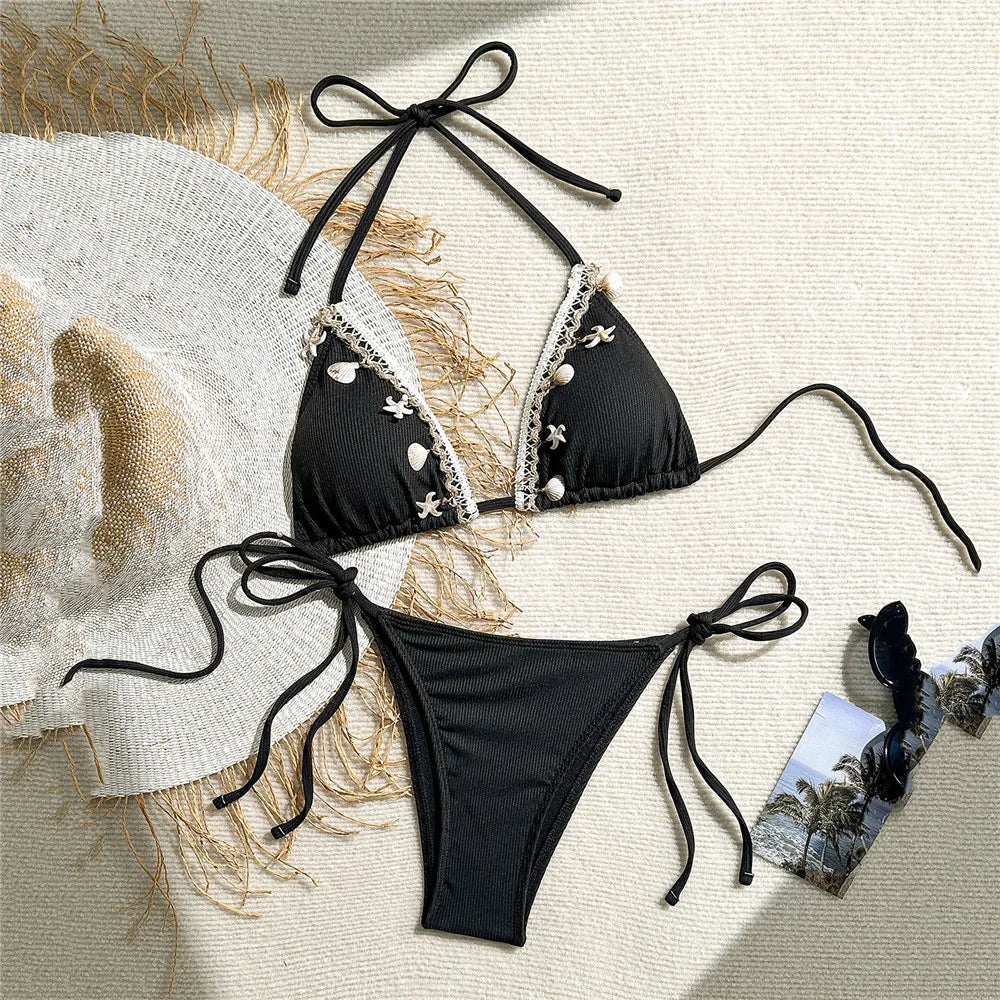 Black Triangle Micro Thong Bikinis Sets