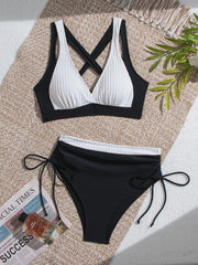 Black White Patchwork Bikini Set