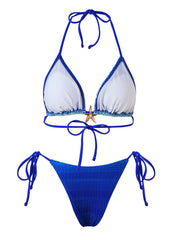 Blue Gradient Striped Bikini Set
