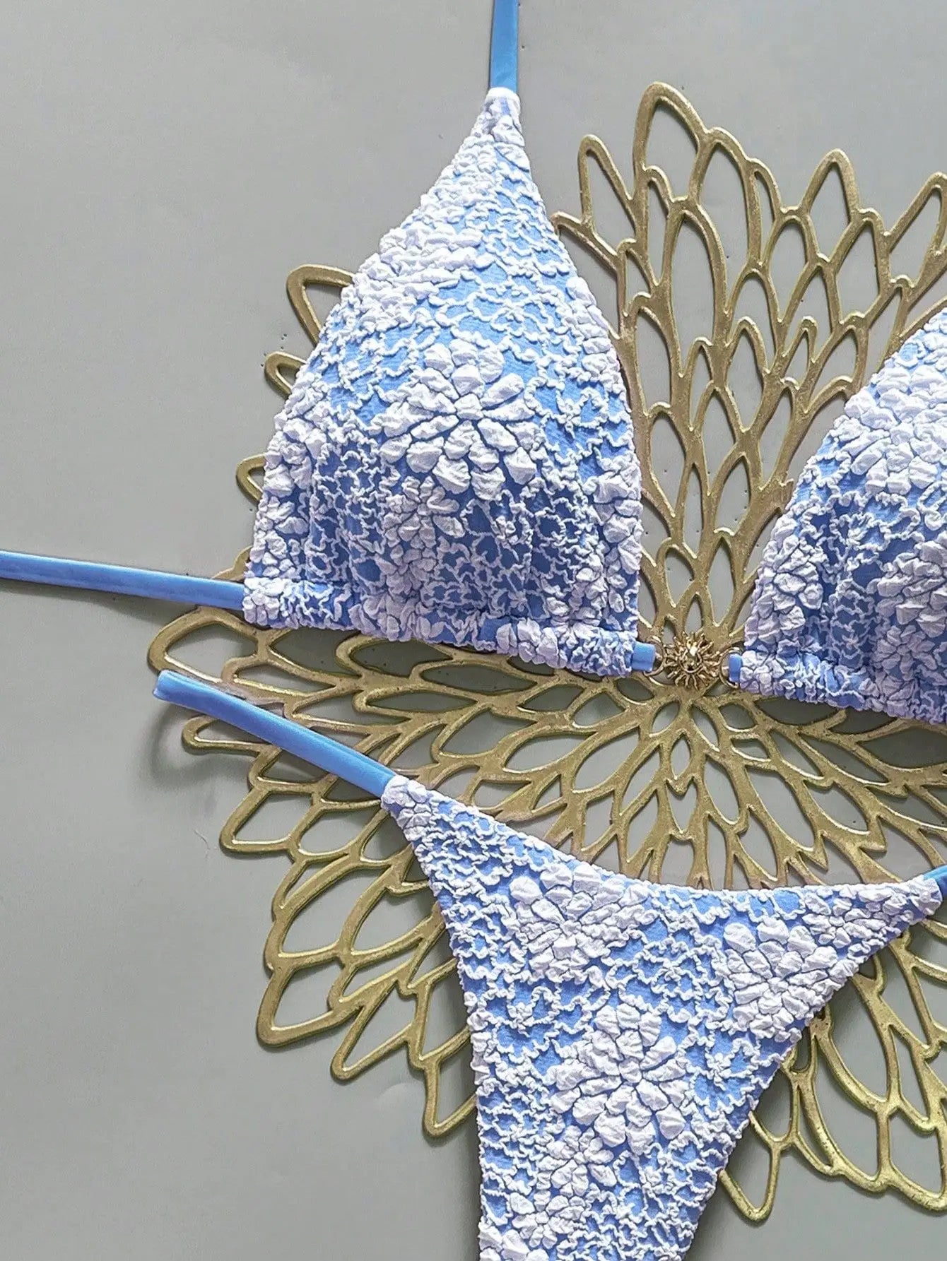 Blue Green Lace Patchwork Micro Bikini Halter Push Up Bra Thong Swimsuit Beach Bathing Suit Vacation Swimwear