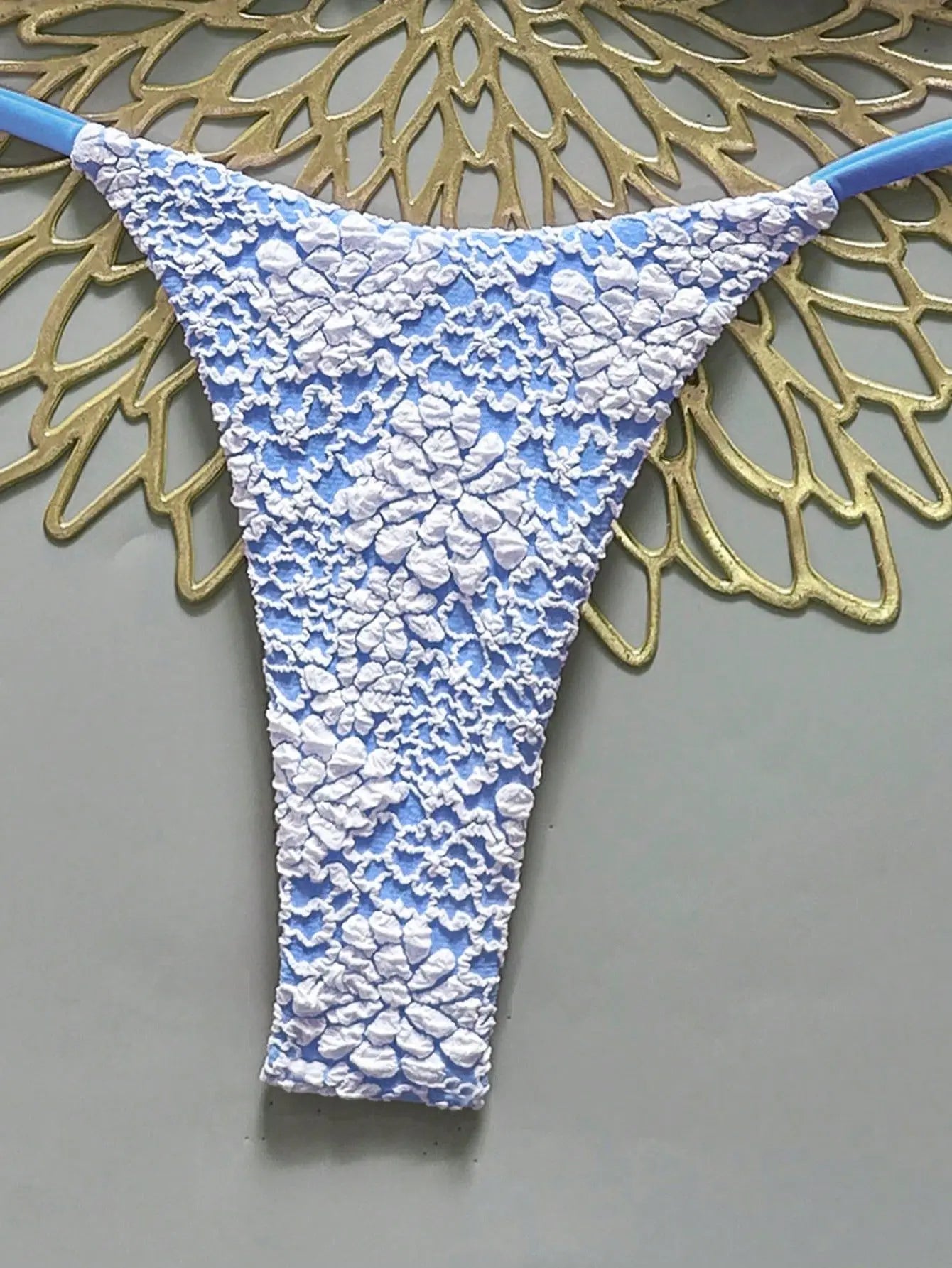 Blue Green Lace Patchwork Micro Bikini Halter Push Up Bra Thong Swimsuit Beach Bathing Suit Vacation Swimwear
