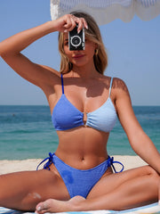 Blue Patchwork Bikini Set