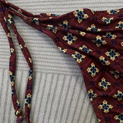 Brown Floral Print String Halter Triangle Bikini Micro Thong Swimsuits Swimwear Bathing Suit Bikinis Sets