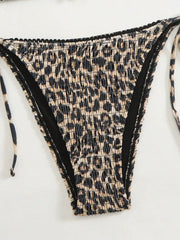 Brown Leopard Print Bikini Metal Starfish Pleate Push Up Tie Side Thong Swimsuit Beach Bathing Suit Swimwear