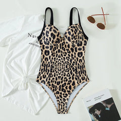 Brown Leopard Print One Piece Swimsuit