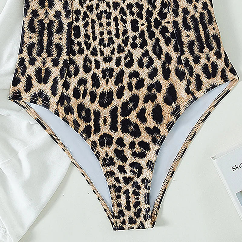 Brown Leopard Print One Piece Swimsuit