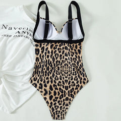 Brown Leopard Print One Piece Swimsuit
