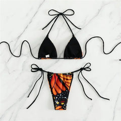 Butterfly Print Swimwear String Bikinis Set