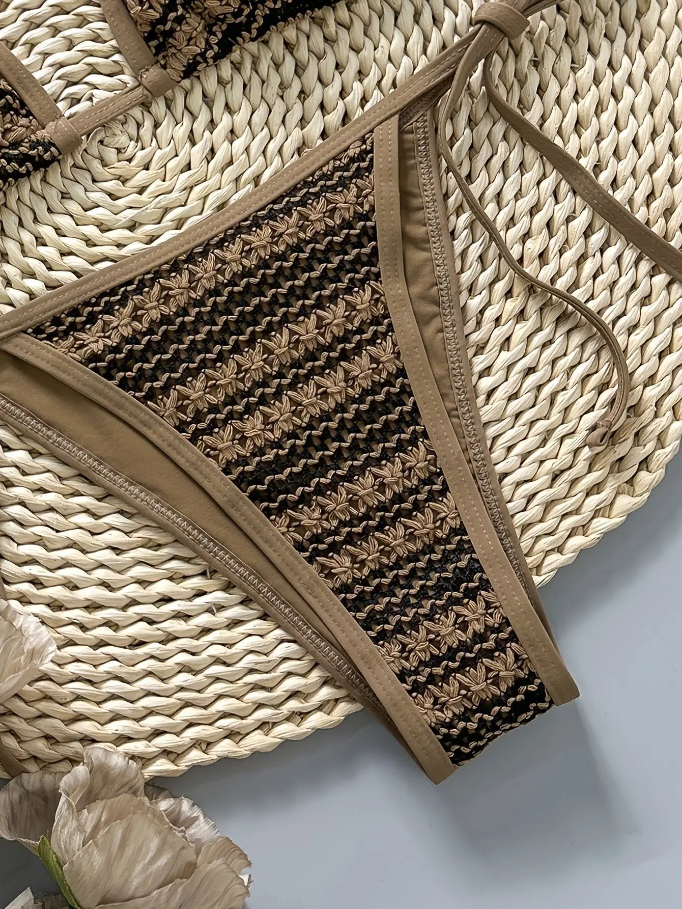 Coffee Striped Bikini Set