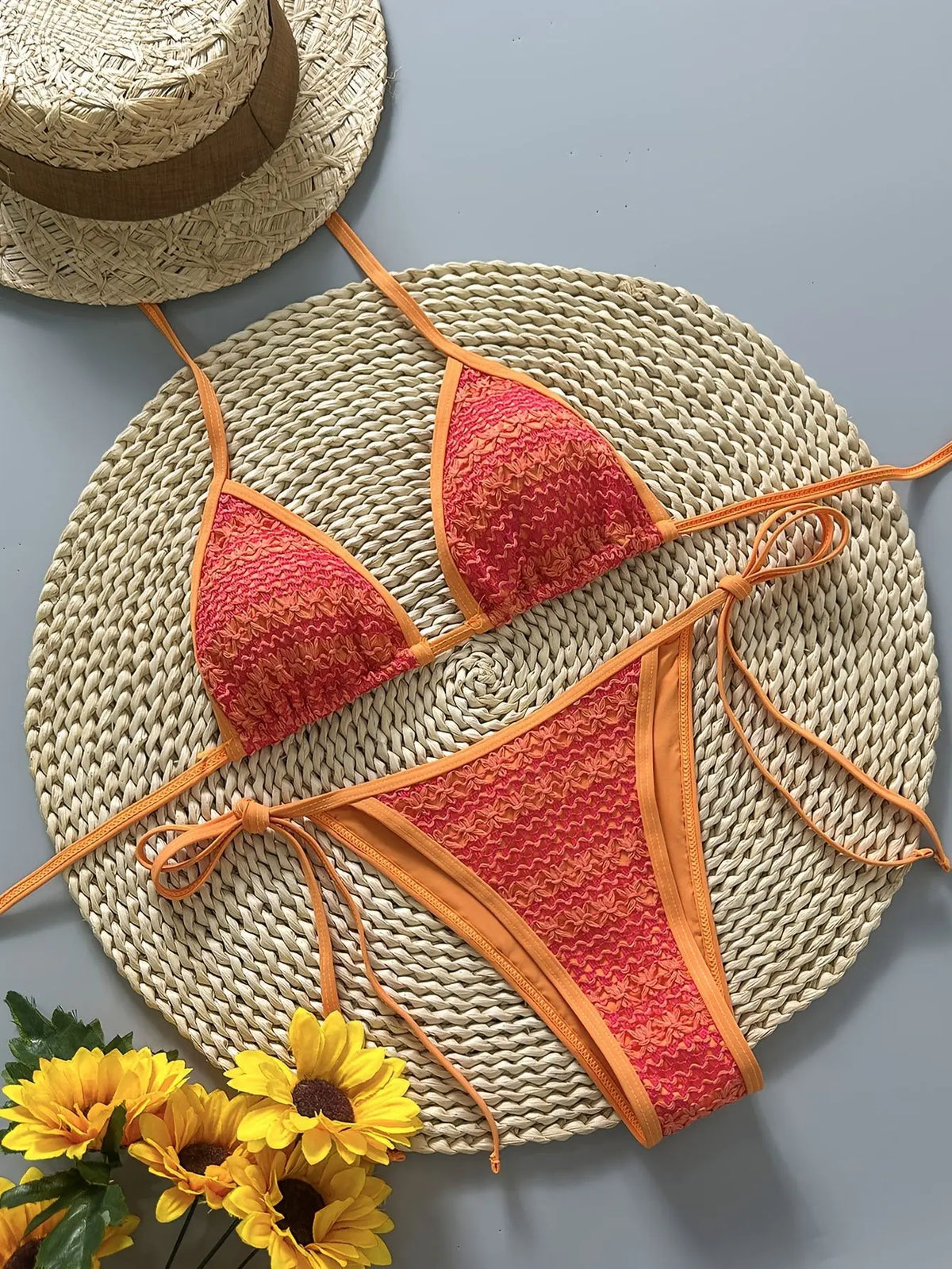 Coffee Striped Bikini Set