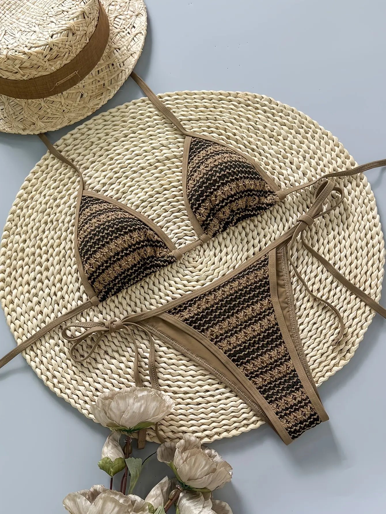 Coffee Striped Bikini Set