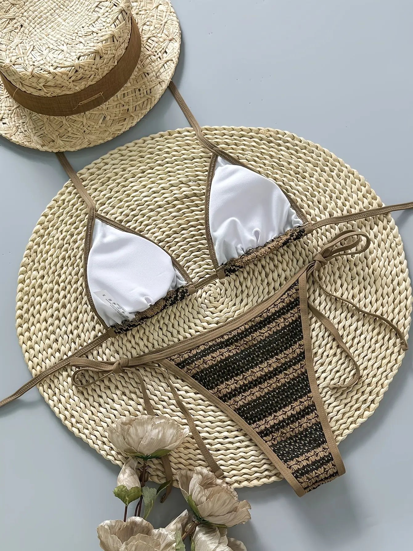 Coffee Striped Bikini Set