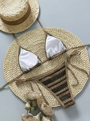 Coffee Striped Bikini Set