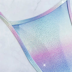 Color Shiny Bikini Swimsuit One Piece Swimwear String Thong Backless Monokini High Cut Bathing Swimming Suits Wear