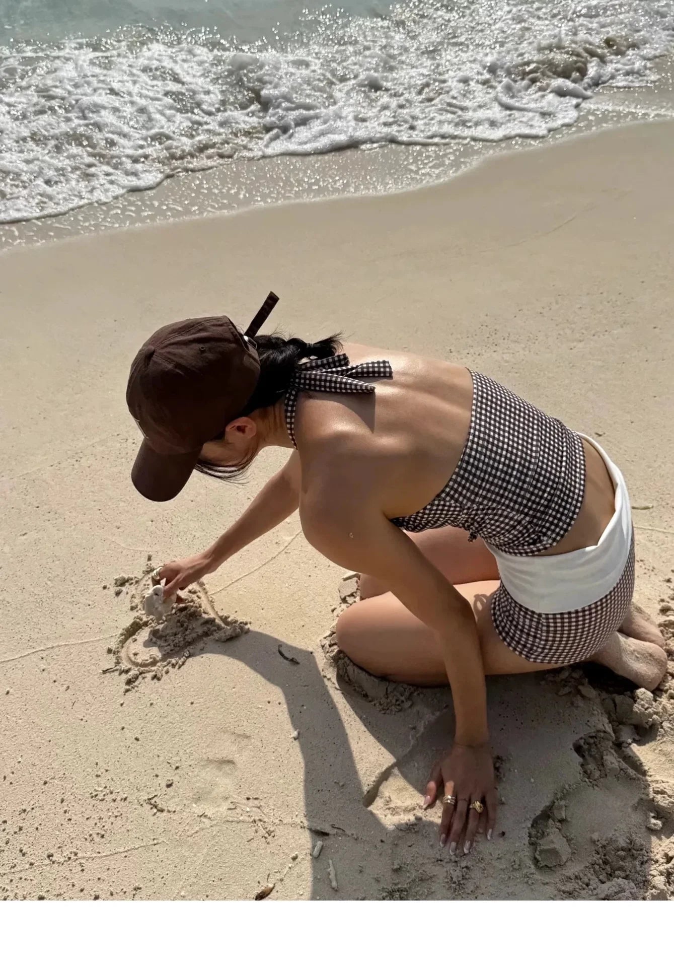 Deep V Push Up Tummy Control High Waisted Backless Checkered Boy Shorts Two Piece Swimsuit Fashion