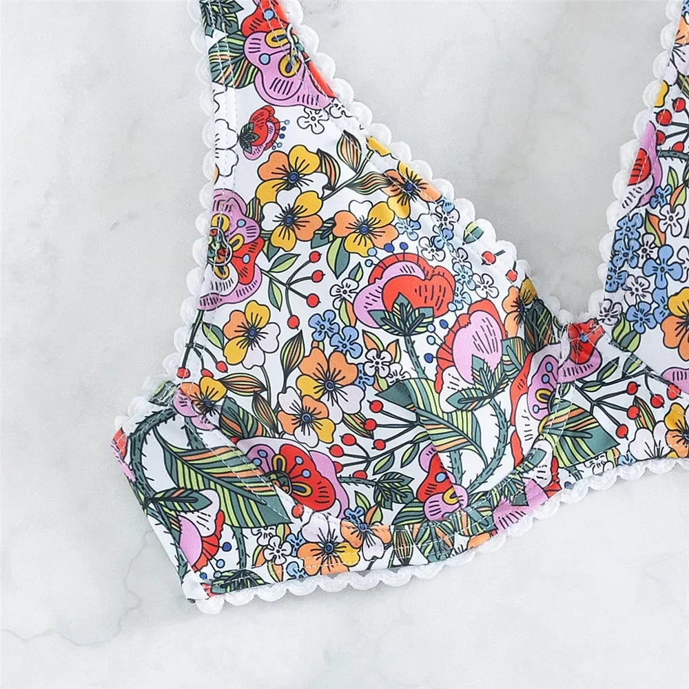Flower Print Push Up Bikinis Sets