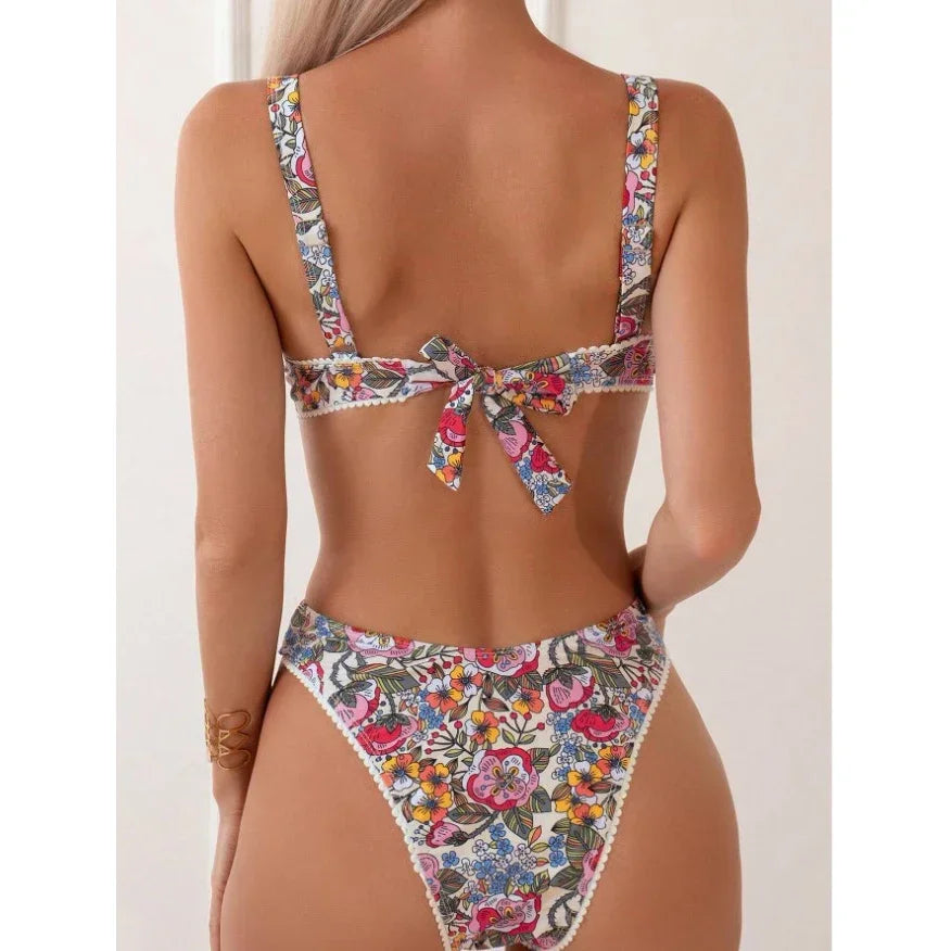 Flower Print Push Up Bikinis Sets