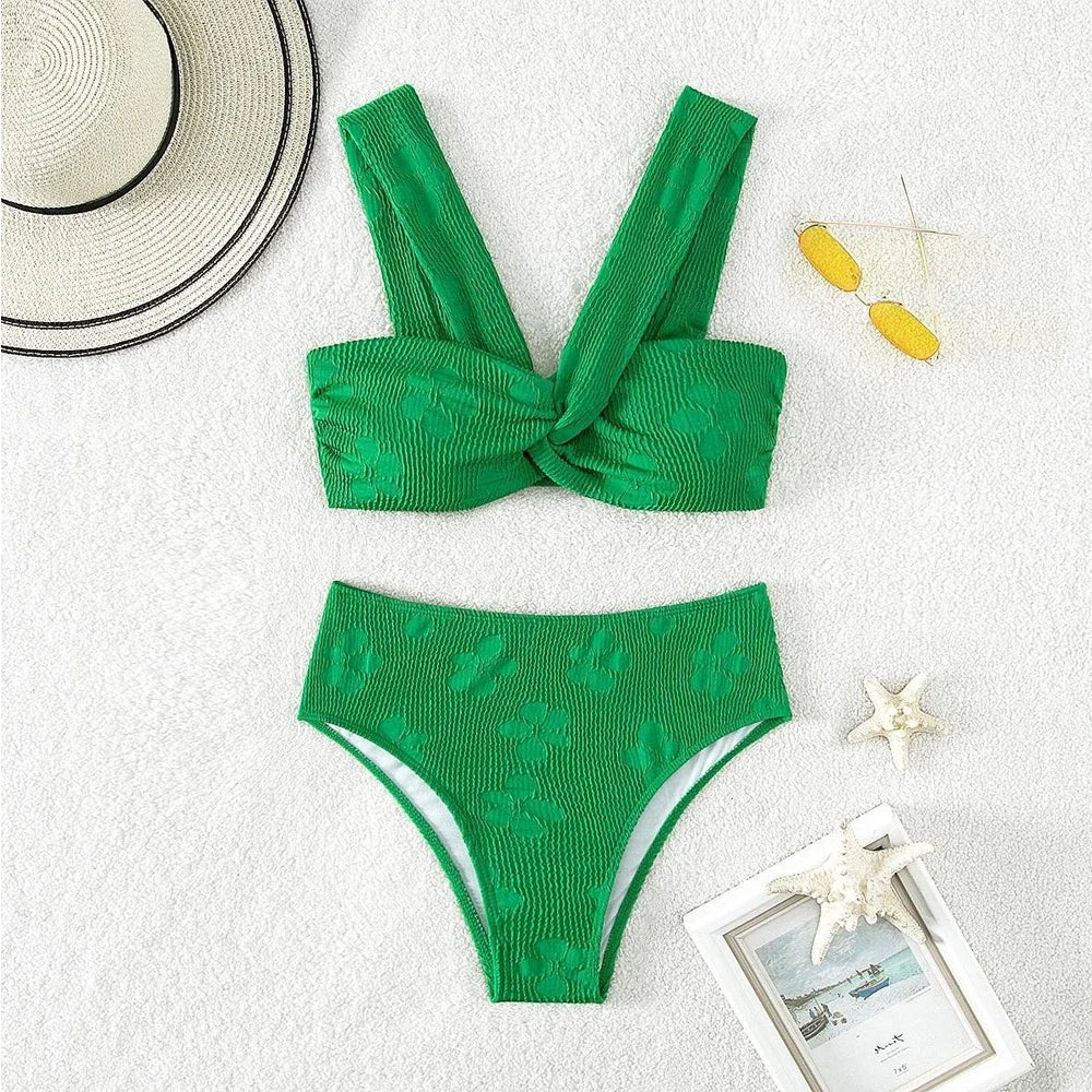 Green 3D Floral Bikini Set