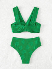 Green 3D Floral Bikini Set
